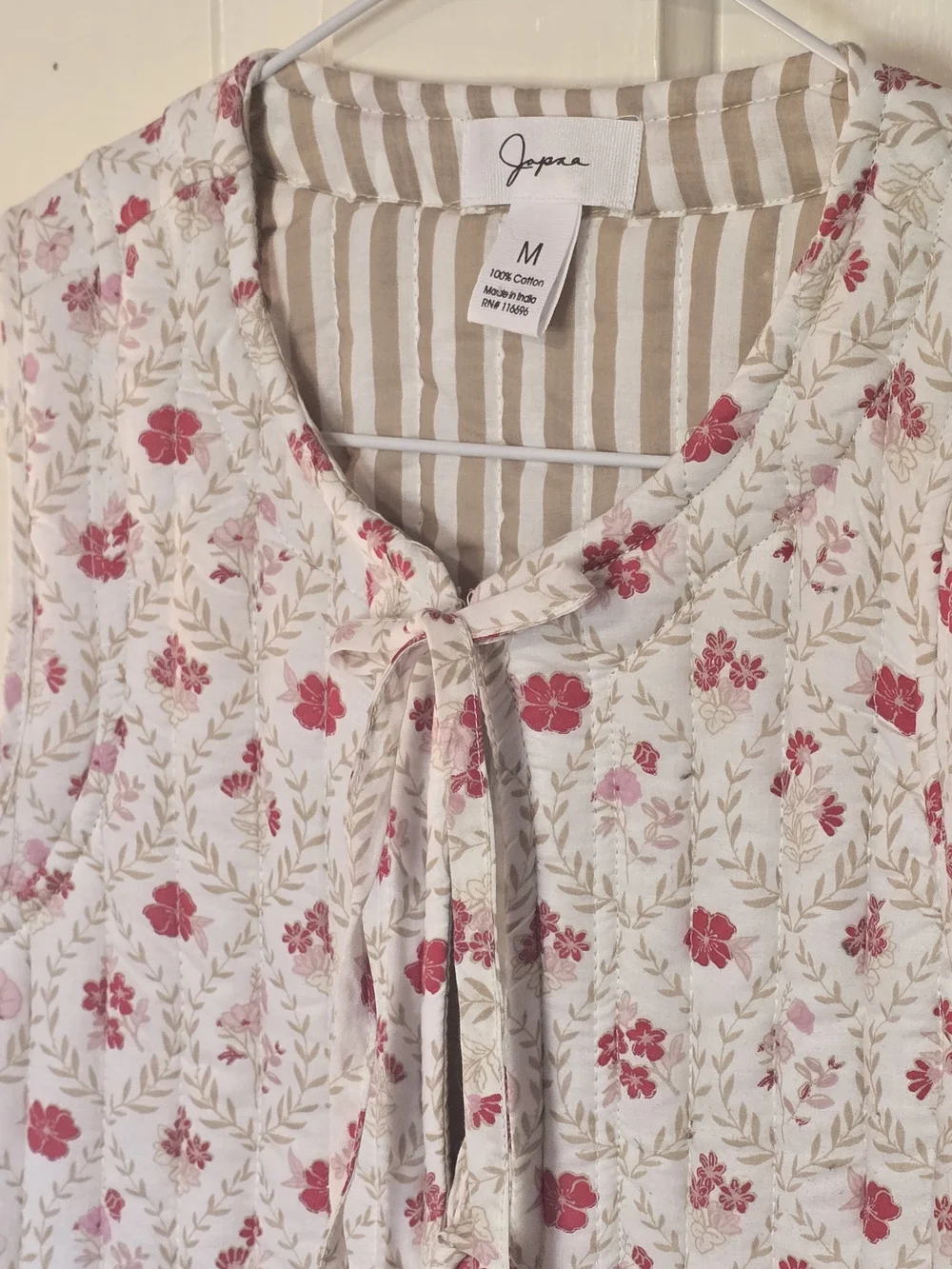 Japna Floral Tie-Front Sleeveless Vest - Cream, Dainty Pink Floral. 100% Cotton